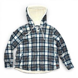 LL Bean Women's Scotch Plaid Flannel Shirt, Sherpa-Lined Zip Hoodie Size XL